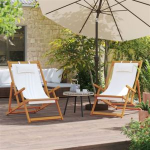 Lot de 2 Chaises de plage pliables vidaXL crème tissu