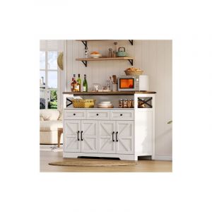 Buffet console 140 cm avec 3 tiroirs et placards &agrave; &eacute;tag&egrave;res, style campagne rustique, meuble de rangement pour cuisine, salon ou entr&eacute;e &ndash; blanc et