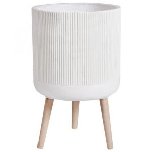 Beliani Pot &agrave; Plantes en MgO 35 x 35 x 57 cm Jardini&egrave;re Sur&eacute;lev&eacute; Ray&eacute; Int&eacute;rieur Ext&eacute;rieur Rond Beige Clair Maclura