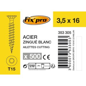 Fix'Pro Vis à bois tête fraisée TX - 3,5x16 - 500pces - Fixpro