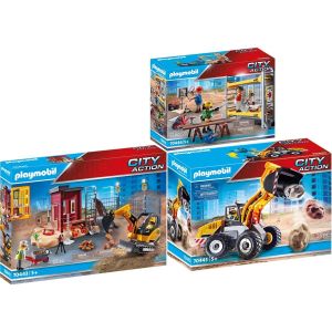 Playmobil Figurine miniature 70443+70445+70446 City Action Lot de 3 Articles Mini-pelleteuse + Chargeuse + Ouvriers
