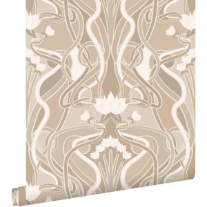 Estahome - papier peint fleurs vintage de style art nouveau sable beige