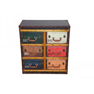 Socadisc Meuble valise 6 tiroirs 75x35x80 cm en bois multicolore