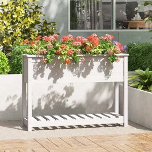 Image de VidaXL Jardinière et étagère Blanc 111,5x34,5x81 cm Bois massif de pin