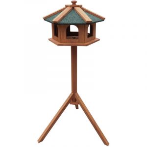 Toboli - Mangeoire sur pied – 115 cm – en Bois de sapin – avec Fenêtres – Abri résistant Nichoir pour Oiseaux sauvages