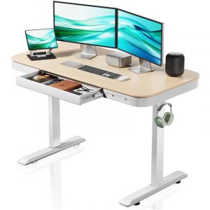 wiltec Table Bureau Assis-debout Hauteur r&eacute;glable 720 &agrave; 1200 mm Blanc-Beige Taille 1180 x 600mm Moteur Station charge usb-a usb-c Anticollision Fonction