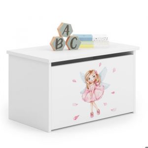 Coffre à jouets pour enfants - DARIA - Boîte de rangement - Vérin pneumatique – BLANC "fille avec des ailes"
