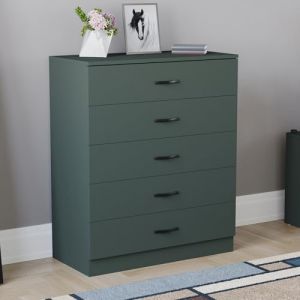 Vida Designs Riano Commode à 5 tiroirs avec poignées et glissières en métal, Support de tiroir Anti-affaissement Unique, Meuble de Chambre à Coucher Vert Jasper