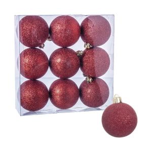 Wadiga Set de 9 boules de Noël rouges à paillettes 6cm
