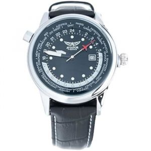 Aviator World Cities 3 Montre à quartz pour homme – Collection aviateurs de vol classique – Bracelet en cuir véritable noir 3 ATM