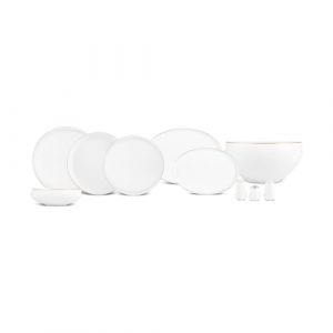 Karaca Streamline New Sunset Gold New Generation Bone Service de table 59 pièces en porcelaine crème avec décorations dorées Pièces de rechange disponibles Lavage à la main recommandé