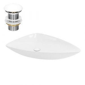 ML-Design Lavabo en Céramique, Blanc, 69x46x13 cm, Forme Triangulaire, Garniture de Vidage
