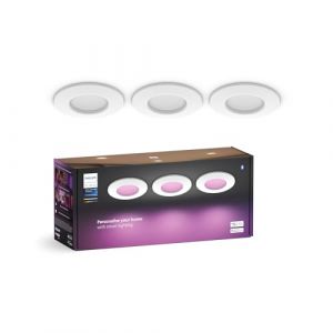 Philips Hue pack de 3 spots encastrés connectés, 90mm, lumière blanche et couleur, compatible Bluetooth, contrôle vocal avec Alexa, Apple Home et Google Assistant, blanc