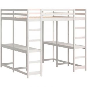 VidaXL Lit superposé et bureau et échelle 140x200cm bois de pin massif, lit intermédiaire, lit mezzanine avec échelle, lit mezzanine pour adolescent