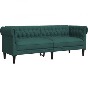 VidaXL Canapé Chesterfield 3 places vert foncé tissu