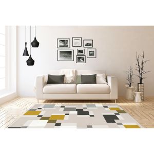 Image de Prix Tapis G&eacute;om&eacute;trique &agrave; Poils Courts esperanto Ii Cr&egrave;me & Vert 120 X 170 Cm