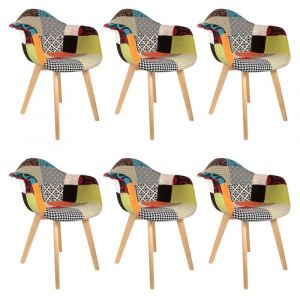 Image de Altobuy Patchwork Lot de 6 Fauteuils Scandinaves Multicolore