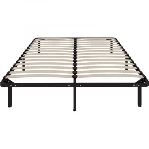 Homcom Cadre de lit - 160 x 190 cm - sommier à lattes et pied - avec rangement au-dessous, assemblage facile - bois massif - noir