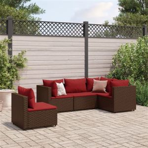 VidaXL Salon de jardin 5 pcs avec coussins Marron Résine tressée, ensemble de canapés d'extérieur, canapé d'angle de jardin, salon de jardin d'angle