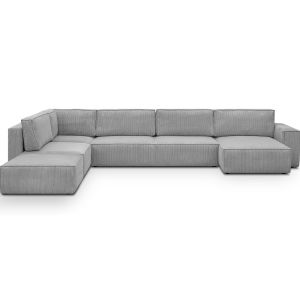 Image de Canap&eacute; d'angle &agrave; gauche convertible 8+1 places en velours c&ocirc;tel&eacute; gris