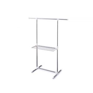 Iris Ohyama Etendoir à linge avec penderie téléscopique, 2 étages - Easy Assembly Clothes Rack H-78SH - Acier inoxydable, Blanc, 78/120 x 54 x 90/150 cm