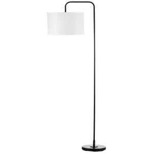 Homcom Lampadaire design néo-rétro max. 40 W 163H cm abat-jour circulaire aspect lin blanc piètement structure acier noir 64x38x163cm Noir