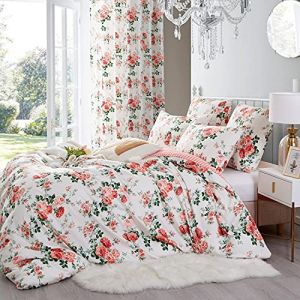 Housse de Couette 140x200 cm + 1 Taie d'oreiller 65x65 cm avec Fermeture Éclair Floral Rouge Blanc Parure de Lit en Microfibre