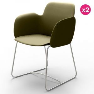 Vondom Lot de 2 Chaises Pezzettina Kaki Mat et M&eacute;tal