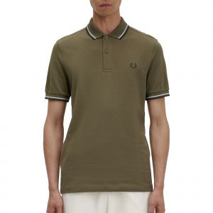 Image de Fred Perry Polo en maille piqu&eacute;e en coton avec manches courtes et col boutonn&eacute; vert