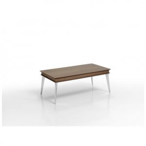 Inside75 Table basse relevable KITA 110 x 60 x 41 cm pieds métal blanc plateau noyer