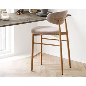 Eddie - lot de 2 tabourets en tissu textur&eacute; - pieds en acier effet bois