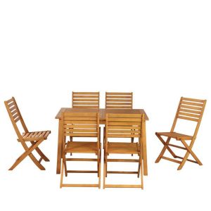 DRAWER Soili - Ensemble de jardin 1 table extensible et 6 chaises en bois d'eucalyptus