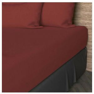 Soleil d'Ocre Drap housse en coton 57 fils 90x190 cm UNI brique, par