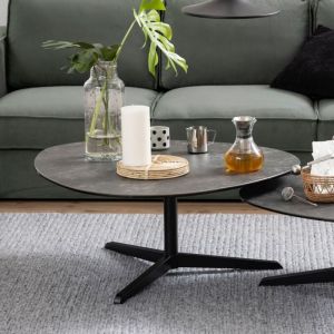 Hellin Table basse 100x95x41 cm en céramique noire et acier