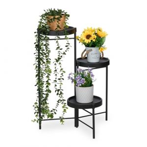 Relaxdays &Eacute;tag&egrave;re &agrave; Plantes, 3 tablettes Rondes, pour Vos tr&eacute;sors Verts, H x L x P : 65 x 44 x 44 cm, Noire