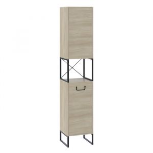 Vicco - Armoire de salle de bain Vionna, Ch&ecirc;ne/noir, 36x185cm avec 2 portes