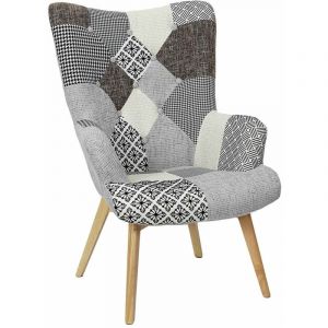 Altobuy GIADA Fauteuil Patchwork Motifs Grisés