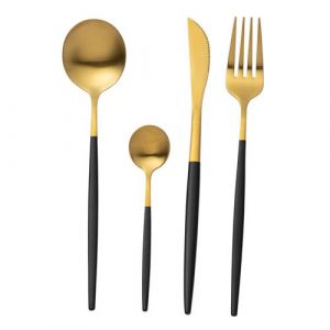 M&eacute;nag&egrave;re 24 Pi&egrave;ces en Inox "Mat" 27cm Noir & Or