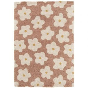 Bobochic Tapis Tapis poils courts suzy motif fleur 160x230 Rose - Rose