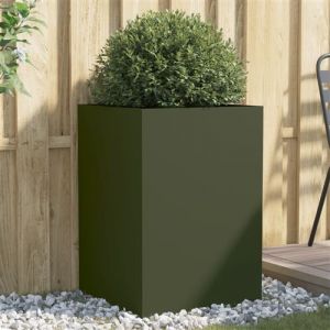 VidaXL Jardini&egrave;re vert olive 52x48x75 cm acier lamin&eacute; &agrave; froid