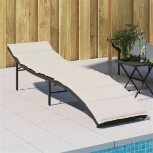 VidaXL Chaise longue avec coussin noir 55x199x50 cm r&eacute;sine tress&eacute;e, lit de bronzage, chaise longue inclinable, lit de jour d'ext&eacute;rieur