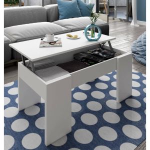 Dmora - Table à café Dleal, Table basse avec plateau relevable, Table basse pour le salon, 100x50h45/56 cm, Blanc brillant
