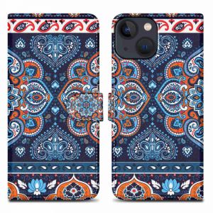 Coque pour Apple iPhone 13 MINI Design Mandala Bleu No. 1 Housse de protection &Eacute;tui avec fermeture magn&eacute;tique, fonction de support et compartiment pour carte
