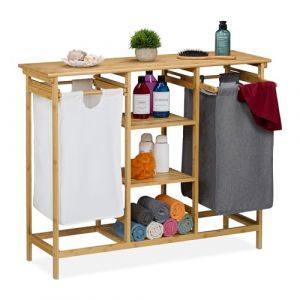Relaxdays Meuble à Linge, spacieux, 2 Sacs Amovibles, Bambou et Polyester, H x L x P : 80 x 100 x 32 cm, coloré