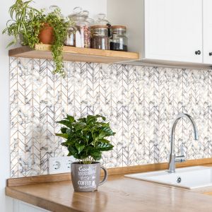 Sticker Mural Carrelage adhésif Cuisine Salle de Bain - 24 STICKERS CARRELAGES EFFET MARBRE LIGNE DORÉE - 24stickers10x10cm