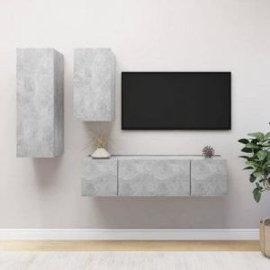 VidaXL Ensemble de meuble TV 4 pcs Gris béton Aggloméré