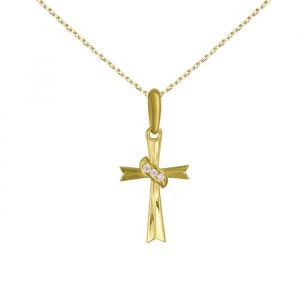 Collier - Croix Or Jaune - Chaine Dor&eacute;e Offerte - Femme ou Enfant
