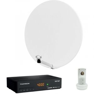 Hdsat Pack parabole satellite fibre composite blanche 85cm lnb single décodeur satelli