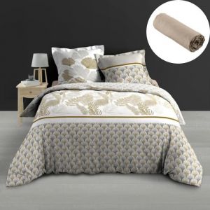 Cdaffaires - PacK housse de couette240 x 220 cm percale 78 fils Melisse + dh 140x190 cm Sable