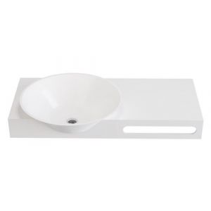 Image de Plan vasque suspendu en solid surface avec porte serviettes Blanc L100 x l54 x H20 cm Y IKO Blanc